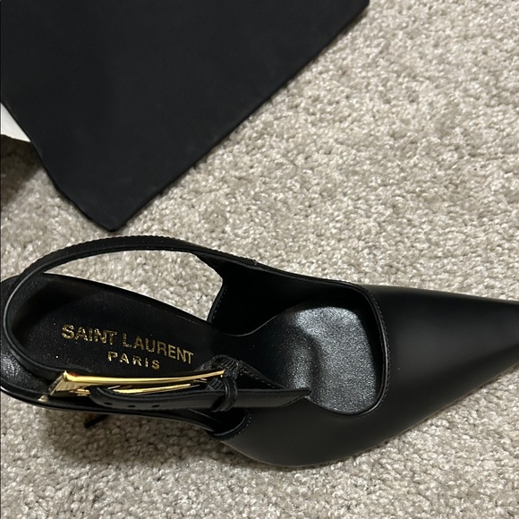 Saint Laurent Black Lee Leather Heels with Gold Heel - Picture 7 of 9